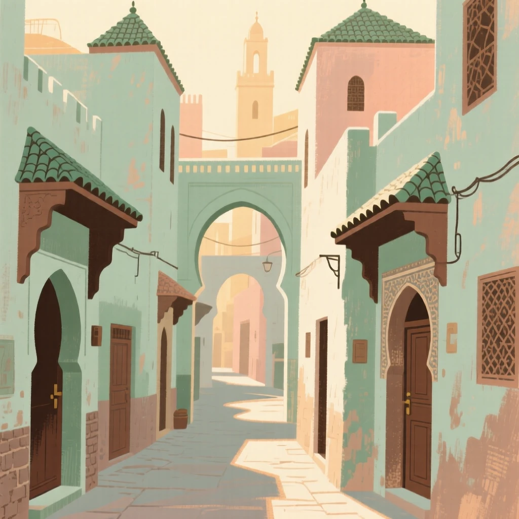 A view of a Moroccan medina with its maze of narrow alleys