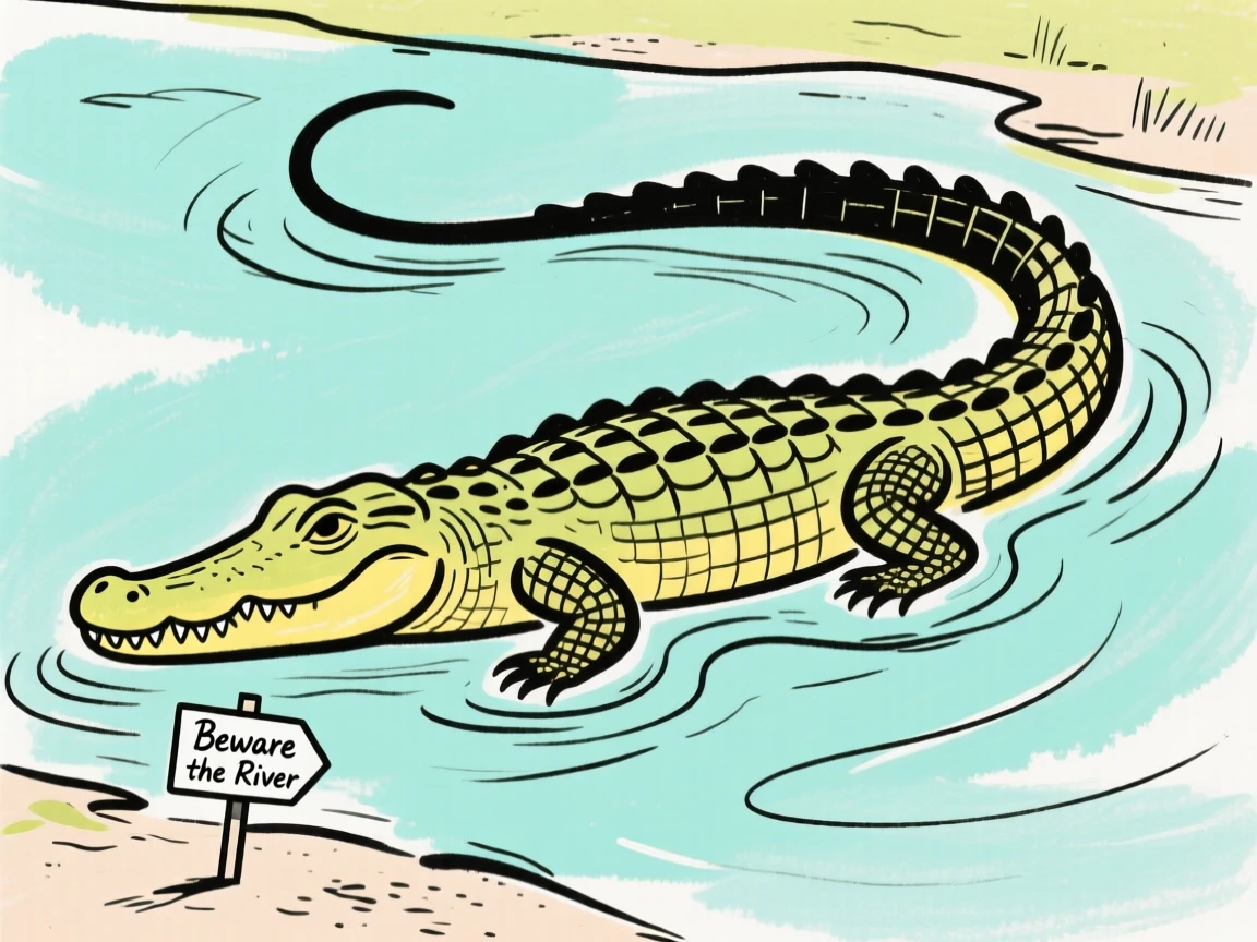 A crocodile lurking in a river