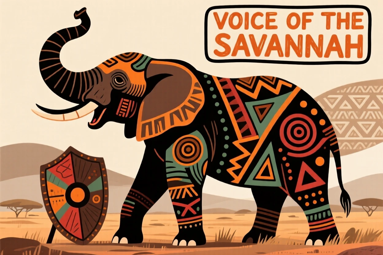 An elephant calling out across the plain.