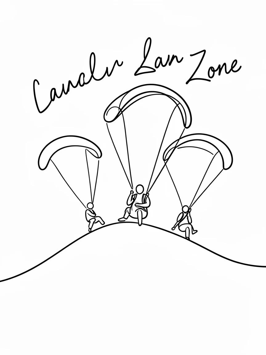 A group of paragliders launching from a grassy mountain ridge
