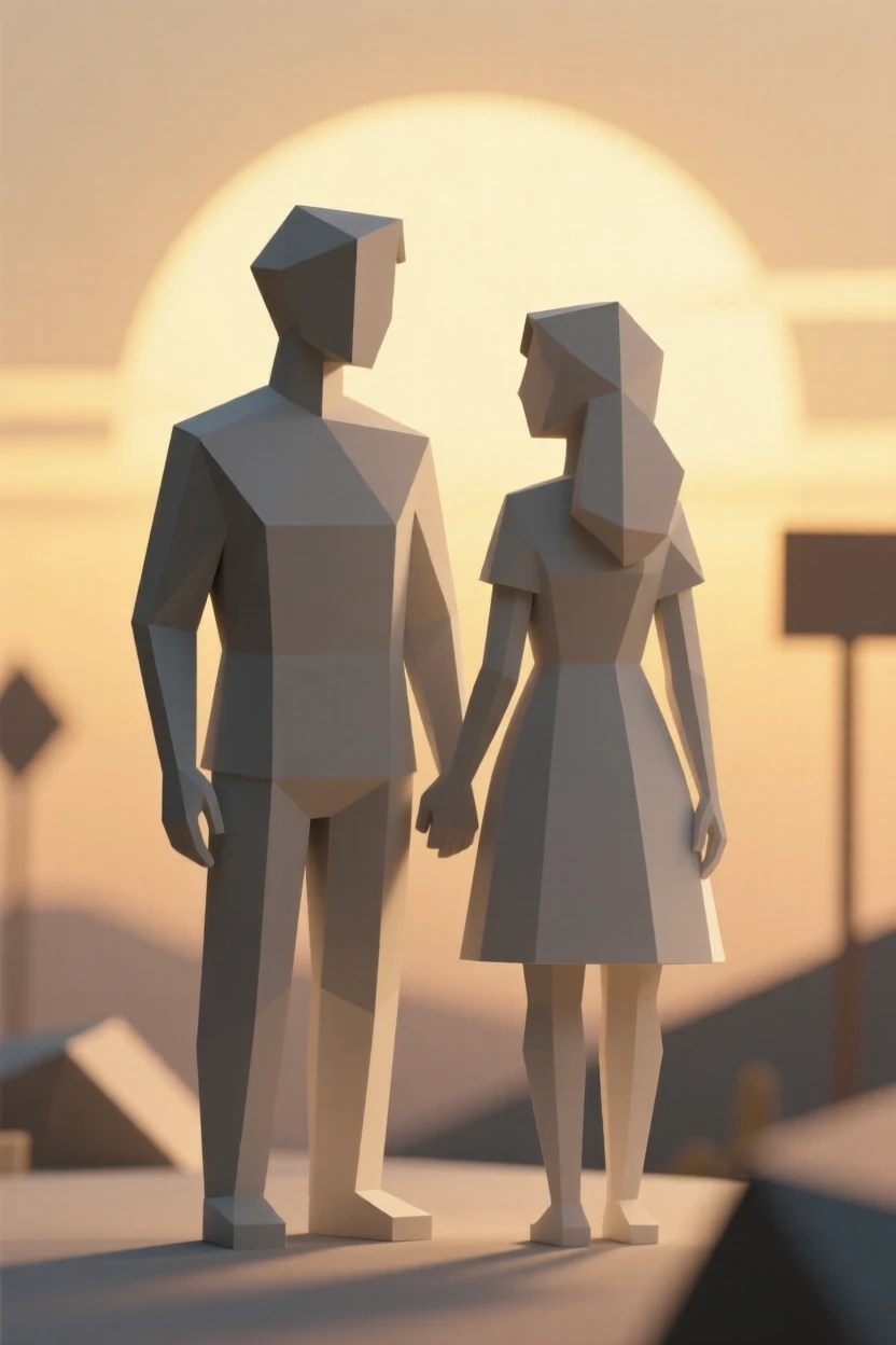 A couple silhouetted against a golden sunset, beneath a soft golden sunset. a shallow depth of field keeps focus on the subject's face. A gentle warmth radiates through the scene.