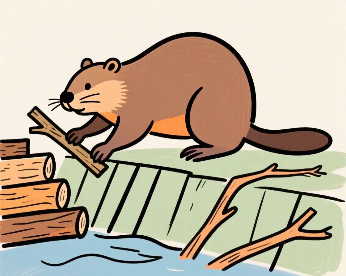A beaver building a dam