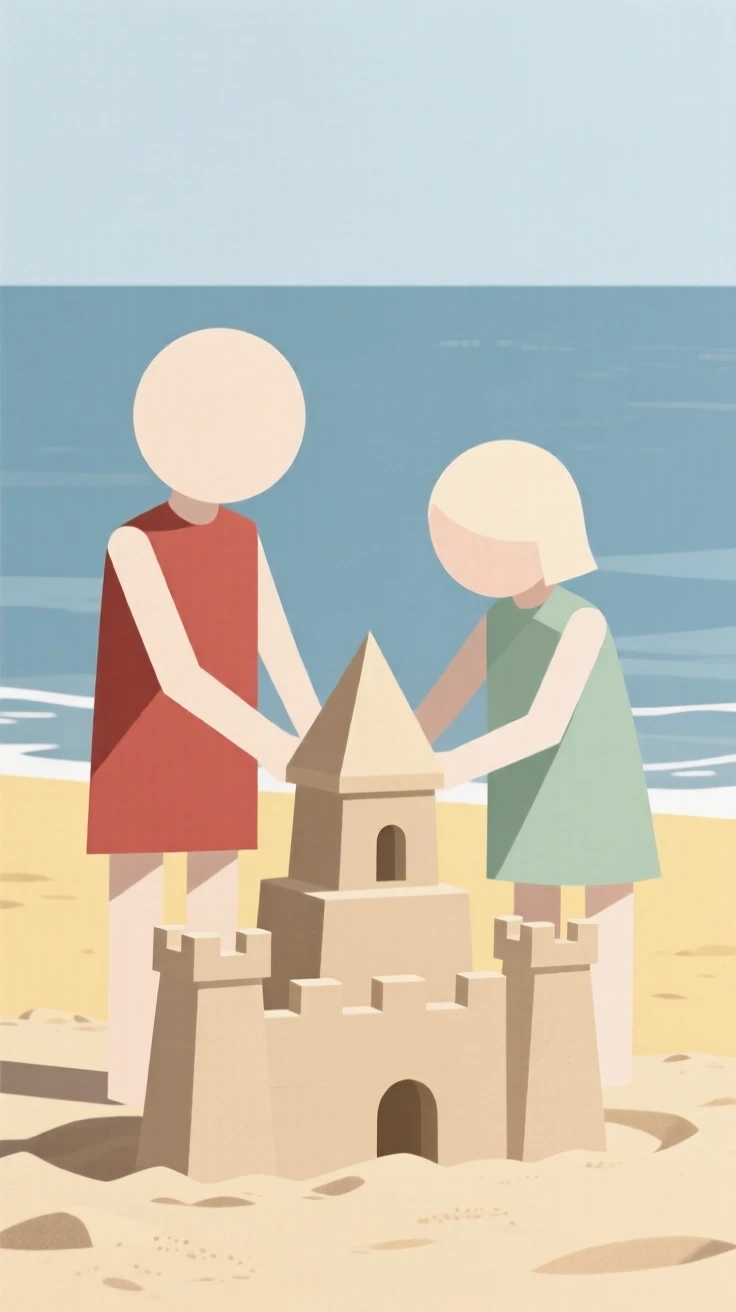 Siblings building a sandcastle on the beach