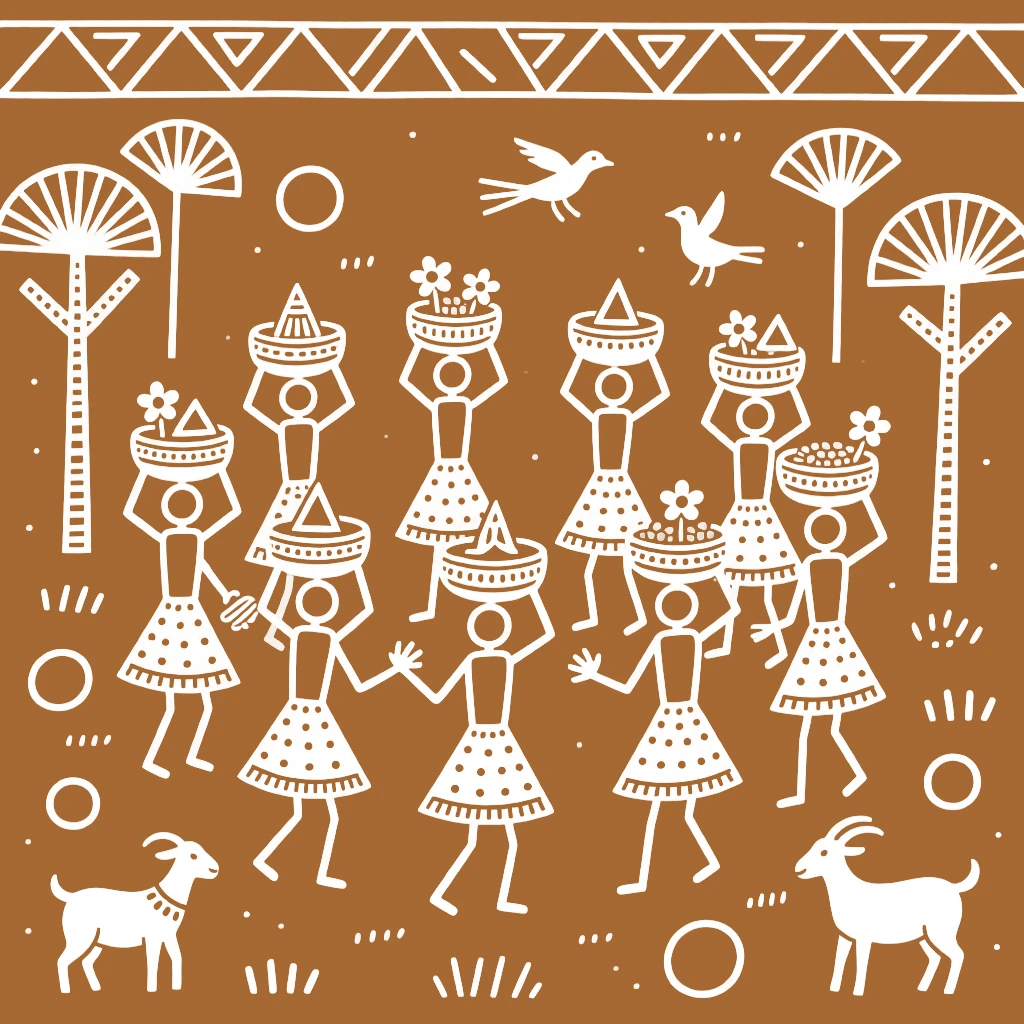 A tribal dance festival celebrated with women carrying decorated offerings on their heads.