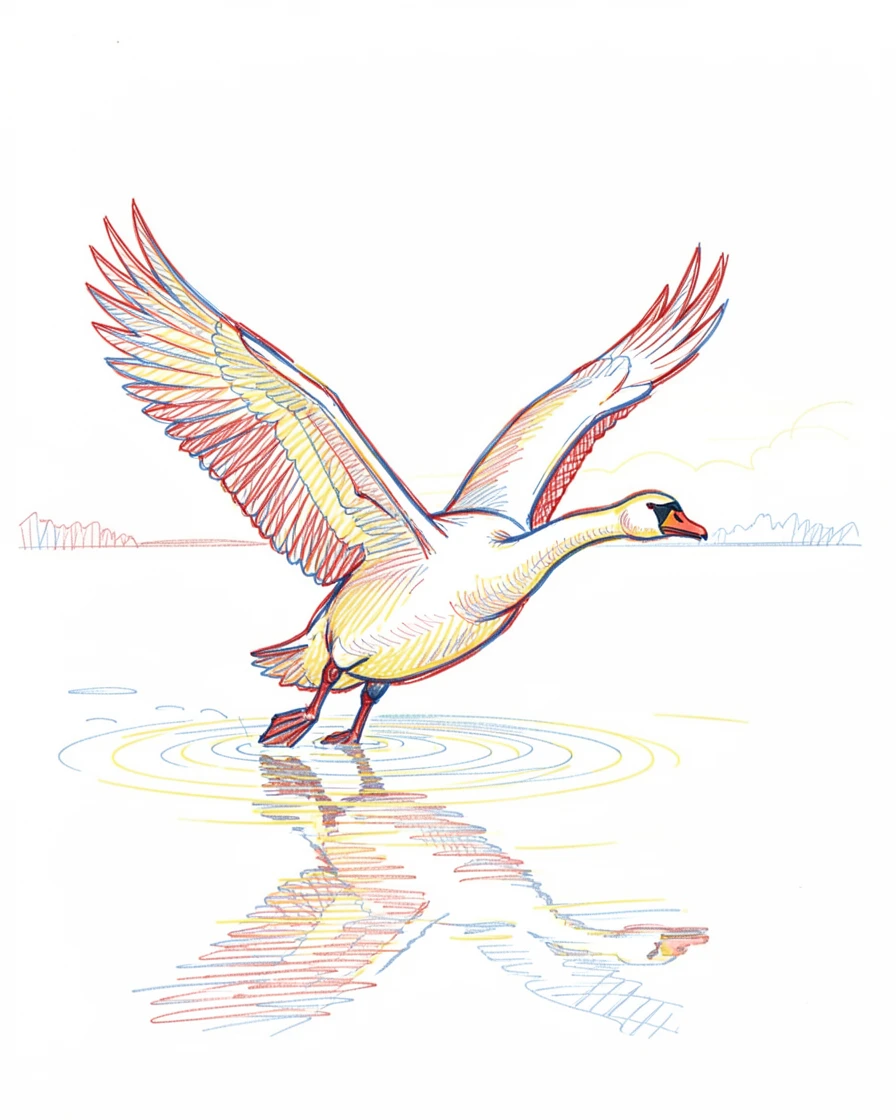 A majestic swan taking flight from a misty lake at dawn