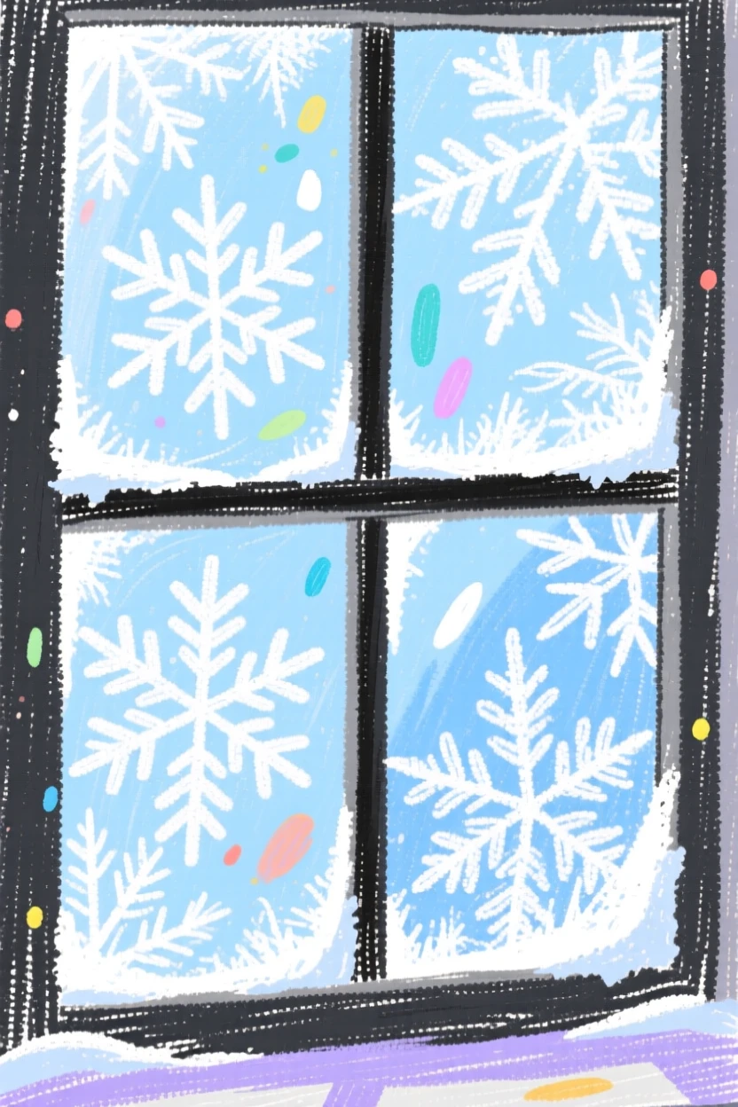 Frost patterns forming delicate designs on a windowpane.