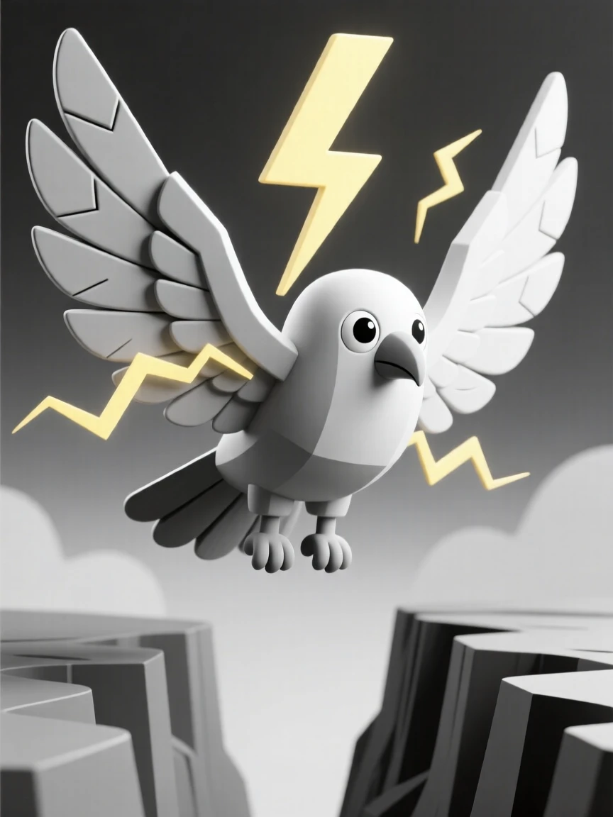 A powerful thunderbird spreads massive storm-cloud wings, lightning crackling between each mighty feather as it soars above a canyon.