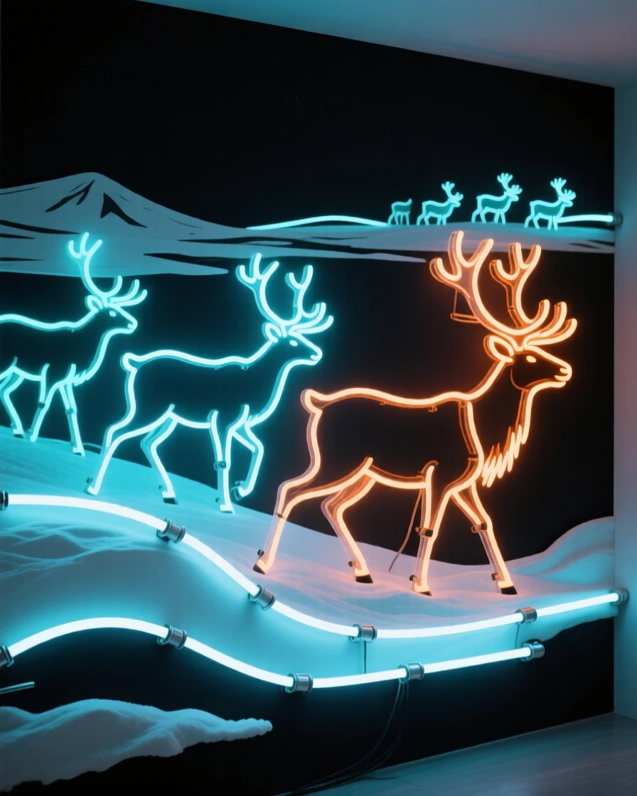 A herd of caribou migrating across a sweeping Arctic tundra.