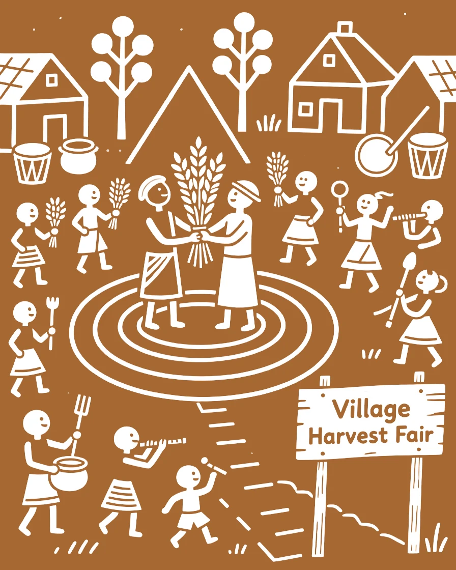 A village fair celebrated as farmers bring the first grains of the harvest to be blessed.
