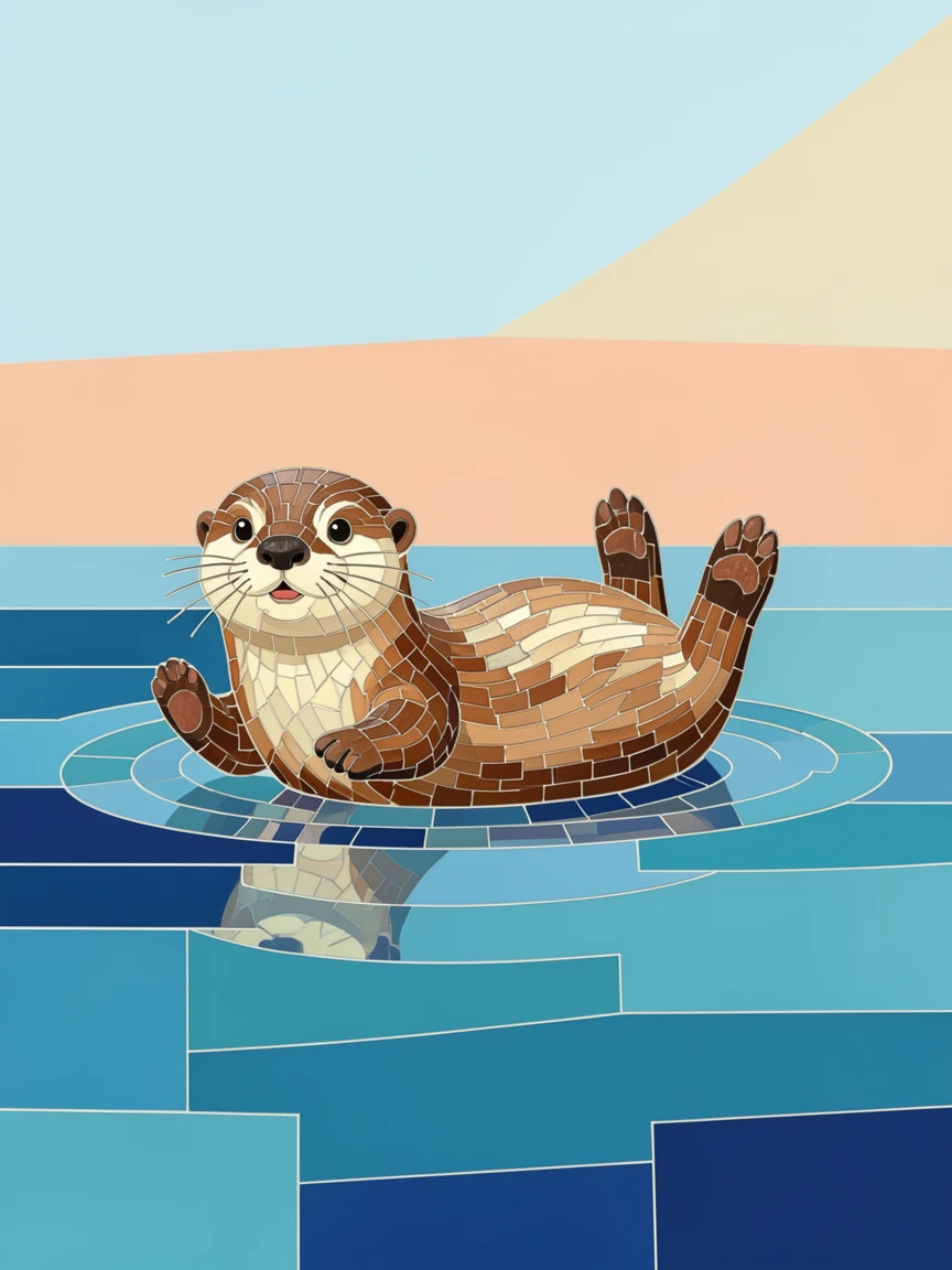 A playful sea otter floating on its back in calm water.