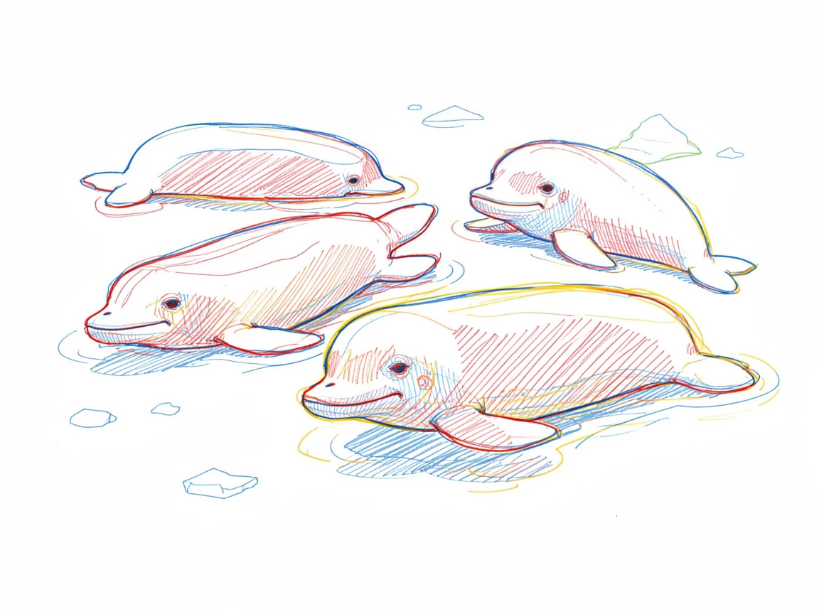 A pod of beluga whales swimming in crystal clear Arctic water