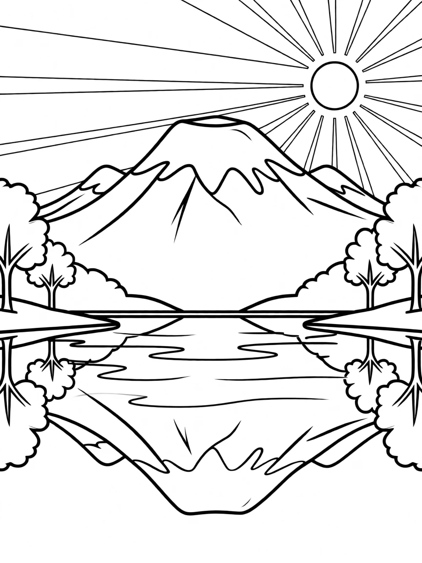 A snow-capped mountain reflected in a still lake