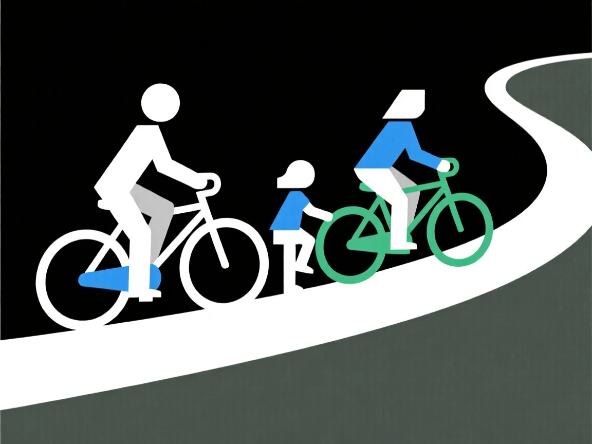 A family riding bicycles together on a trail