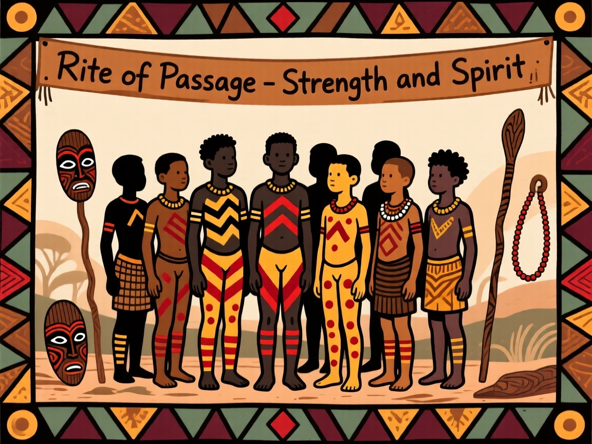 A coming-of-age ceremony with young initiates painted in ochre.