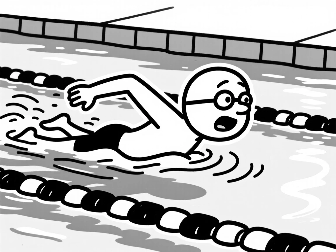 A swimmer mid-stroke, cutting cleanly through a lane of a sunlit pool.