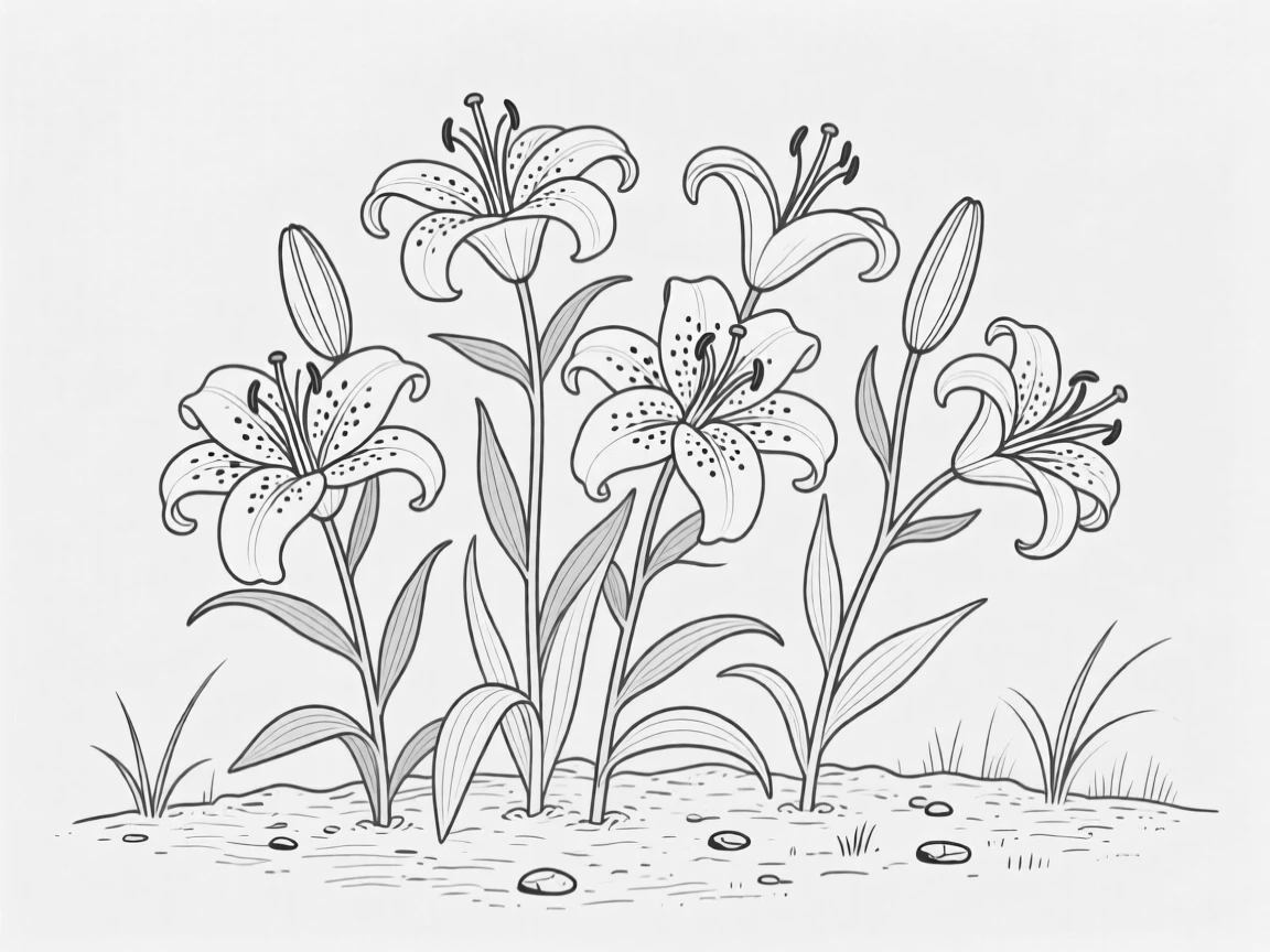 A cluster of tiger lilies in a garden bed