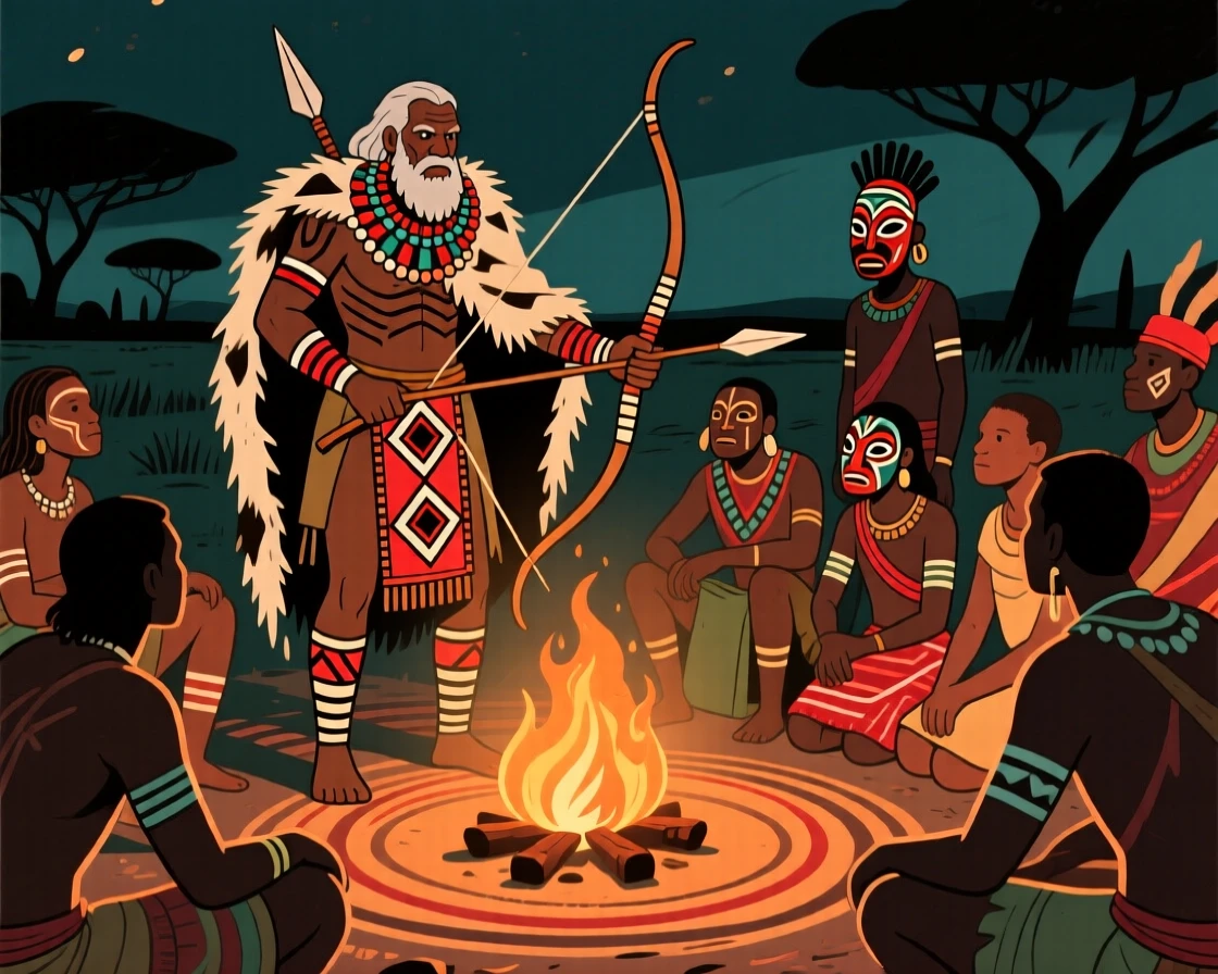 A seasoned hunter gathered around a central fire.