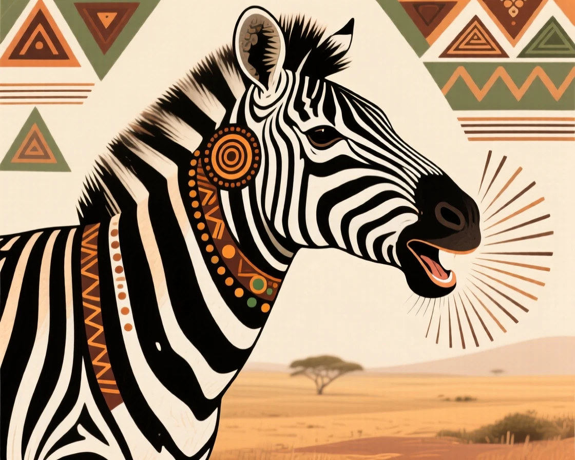 A zebra calling out across the plain.