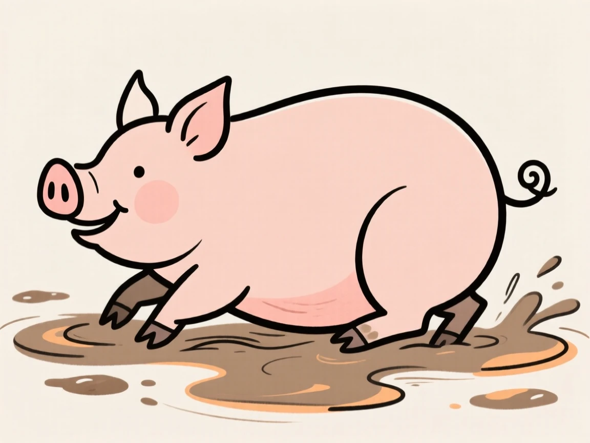 A pig rolling in mud