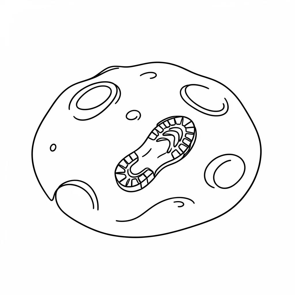 A cratered moon surface with an astronaut's footprint pressed into the dust