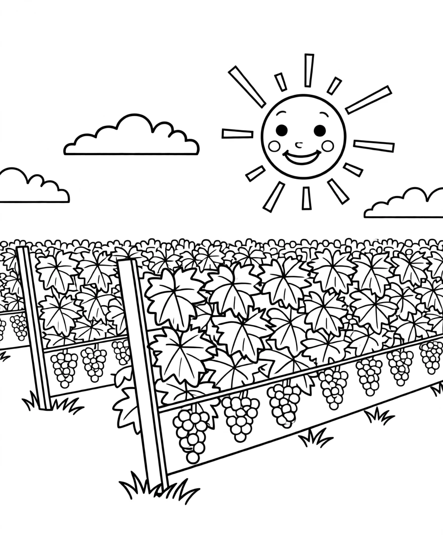 A vineyard with rows of grapevines under a warm sun