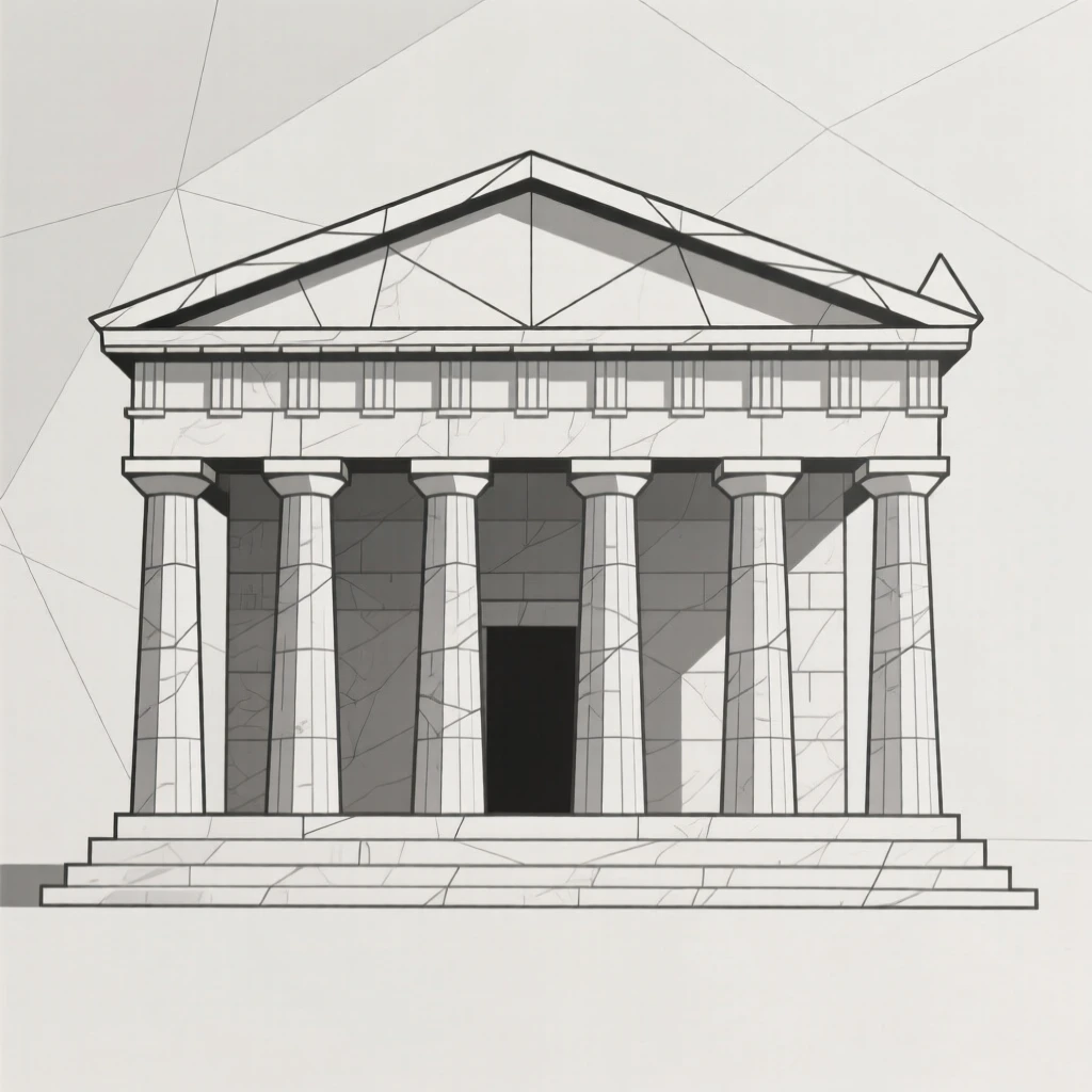 An ancient Greek temple with rows of marble columns