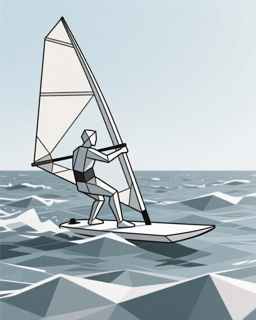 A windsurfer skimming across a choppy bay