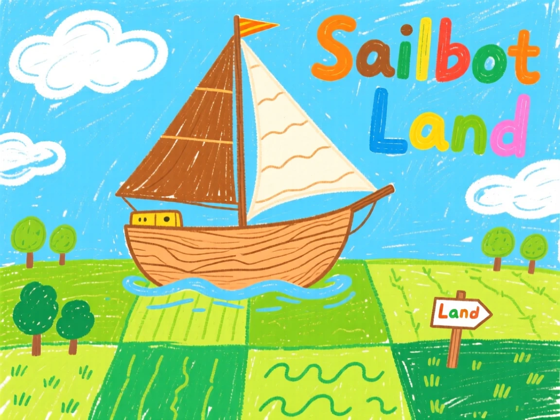 A classic wooden sailboat floating above a patchwork of green fields.