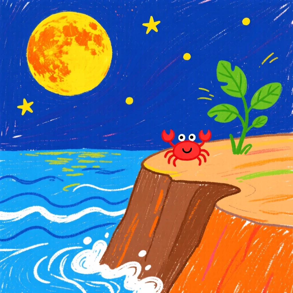 A coastal cliff overlooking the ocean beneath a full harvest moon.