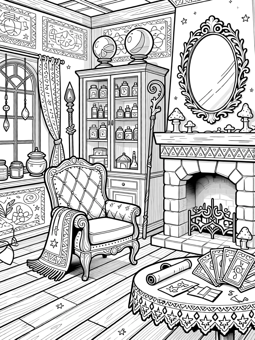 A fairy godmother's cottage overflowing with magical trinkets.