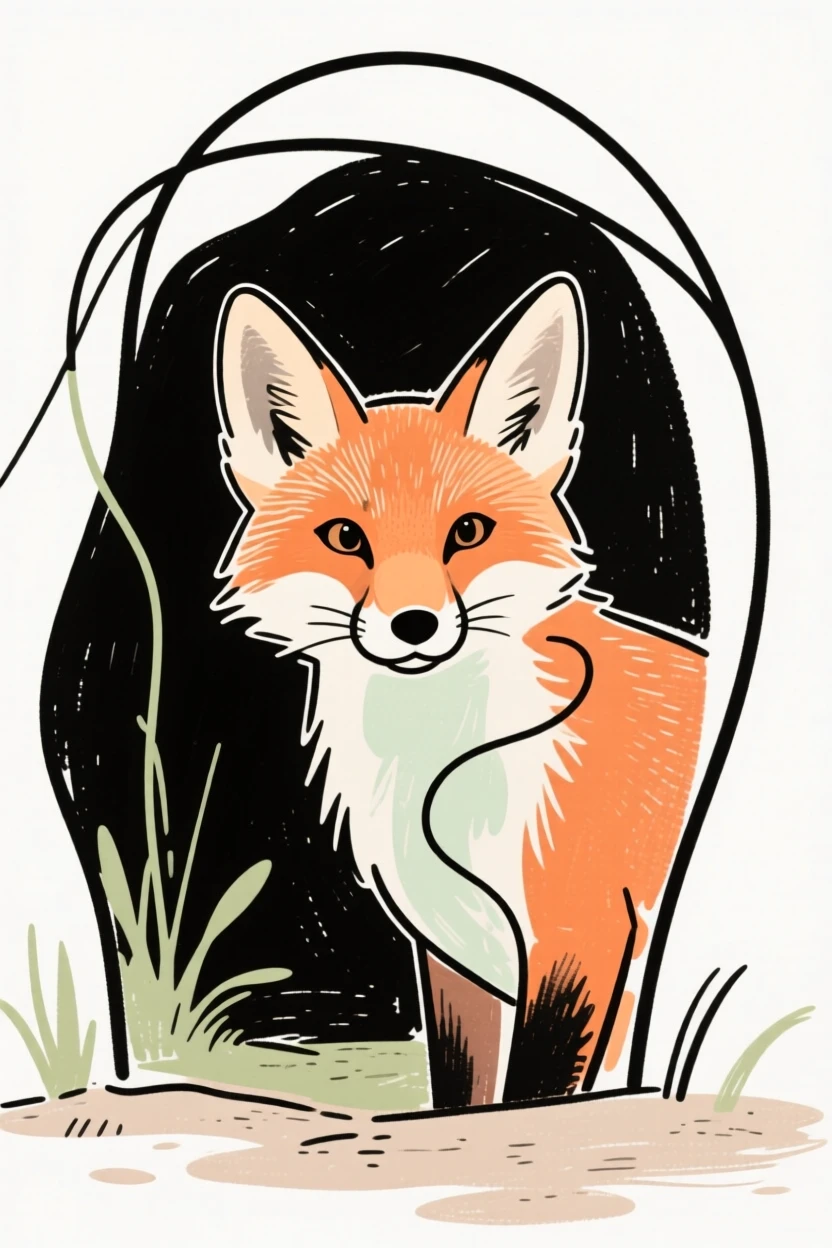 A fox kit peeking from its den