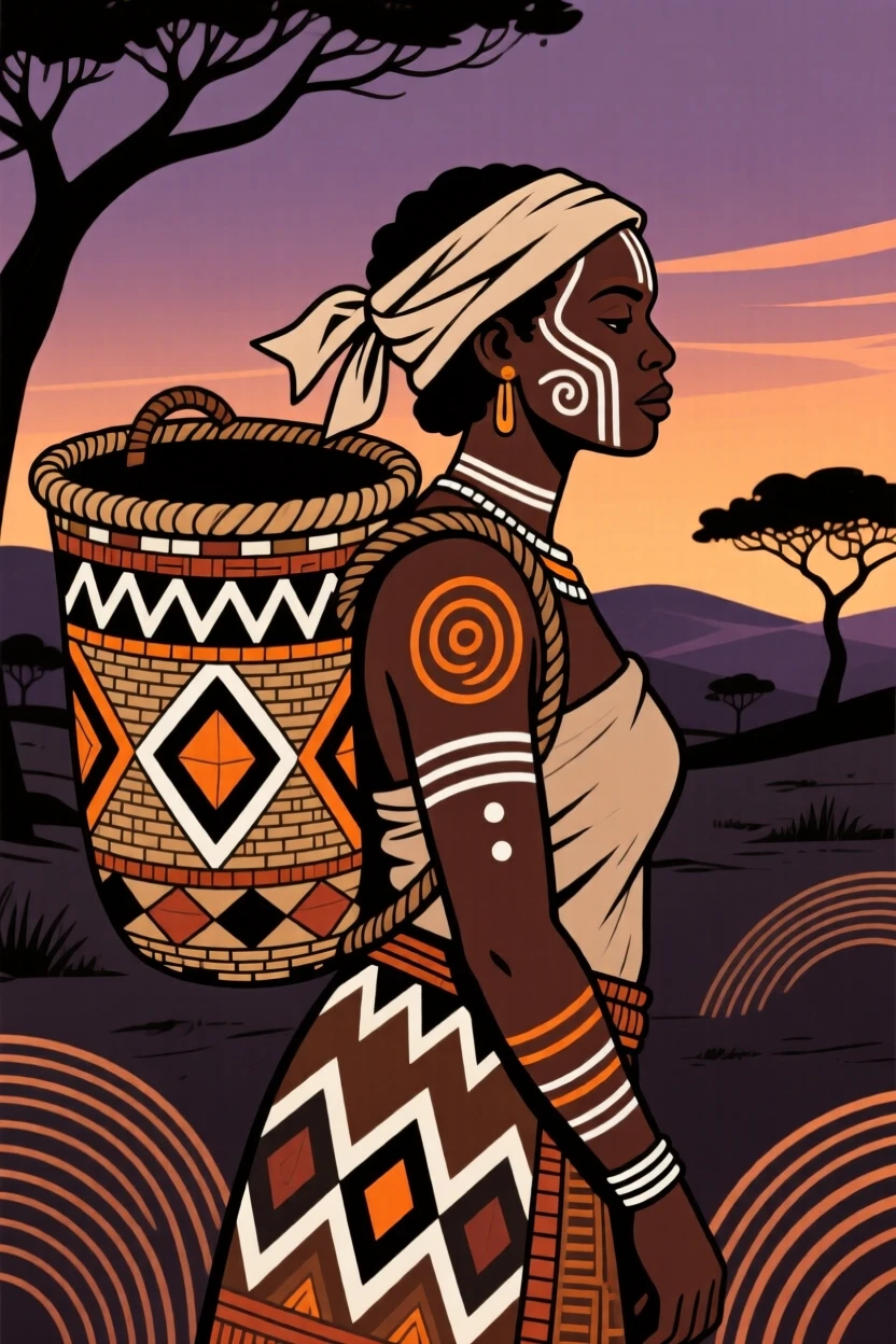 A patient basket weaver returning from the bush at dusk.