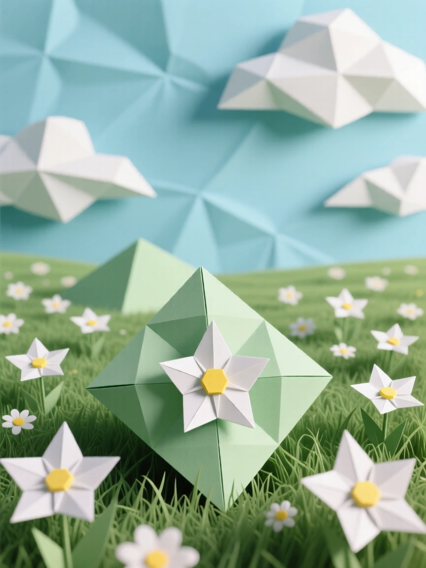 A peaceful meadow where wild daisies stretch endlessly beneath a sky full of drifting clouds.