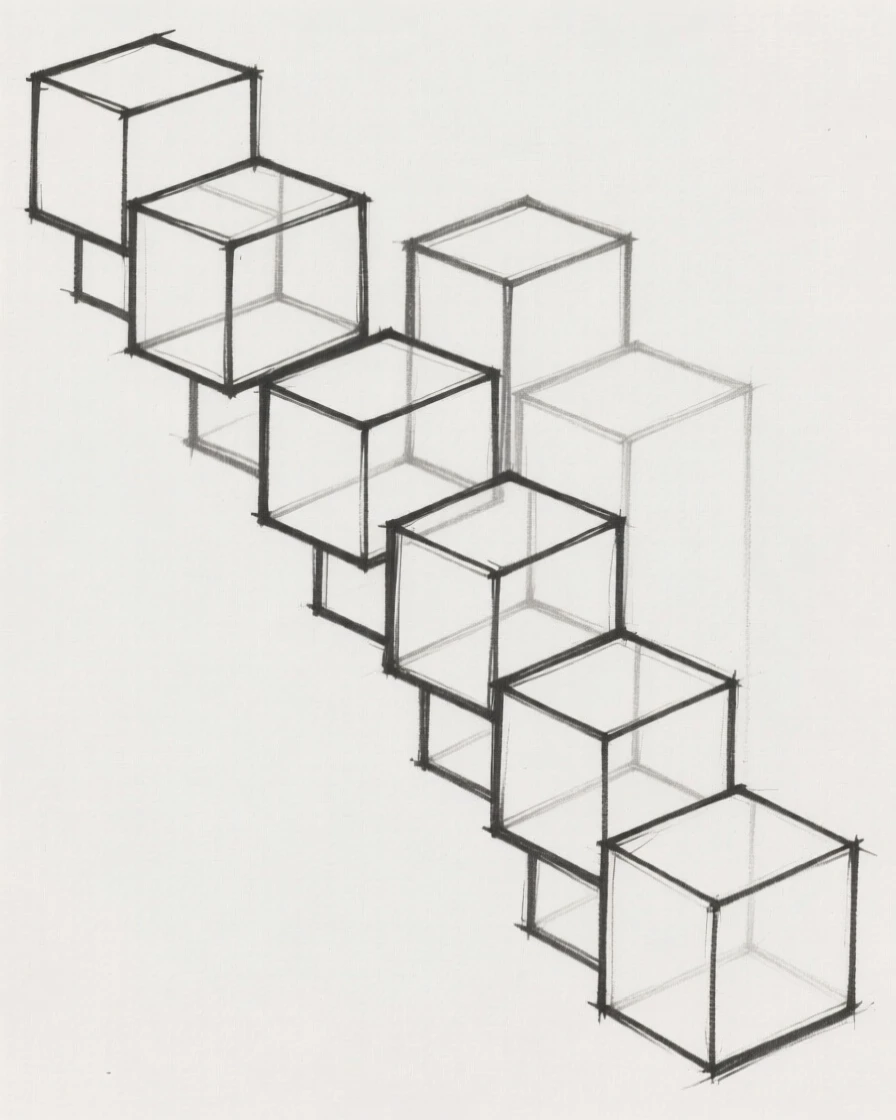 A cascading pattern of interlocking cubes