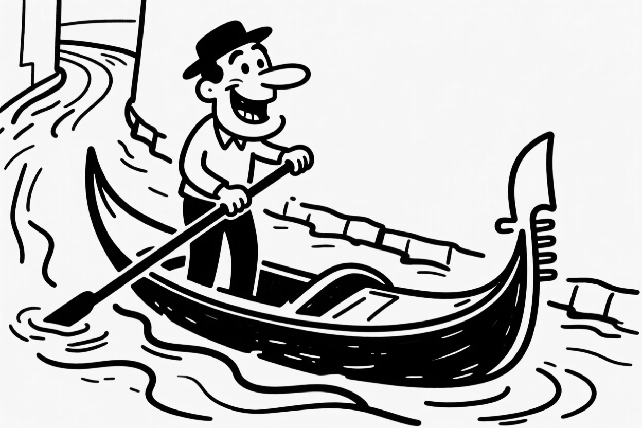A gondolier steering a gondola through the winding canals of Venice.