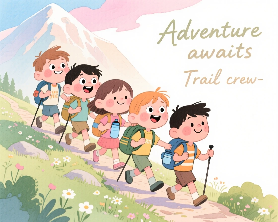 A tight group of childhood friends hiking together up a scenic mountain trail