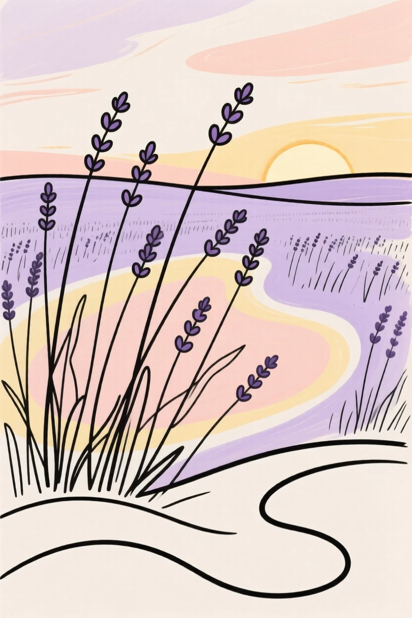 A lavender field at sunset