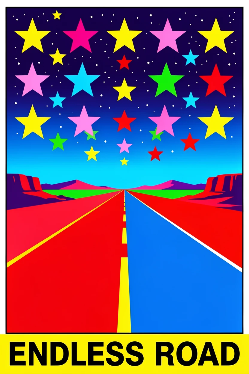 Desert road stretching endlessly under a starry sky