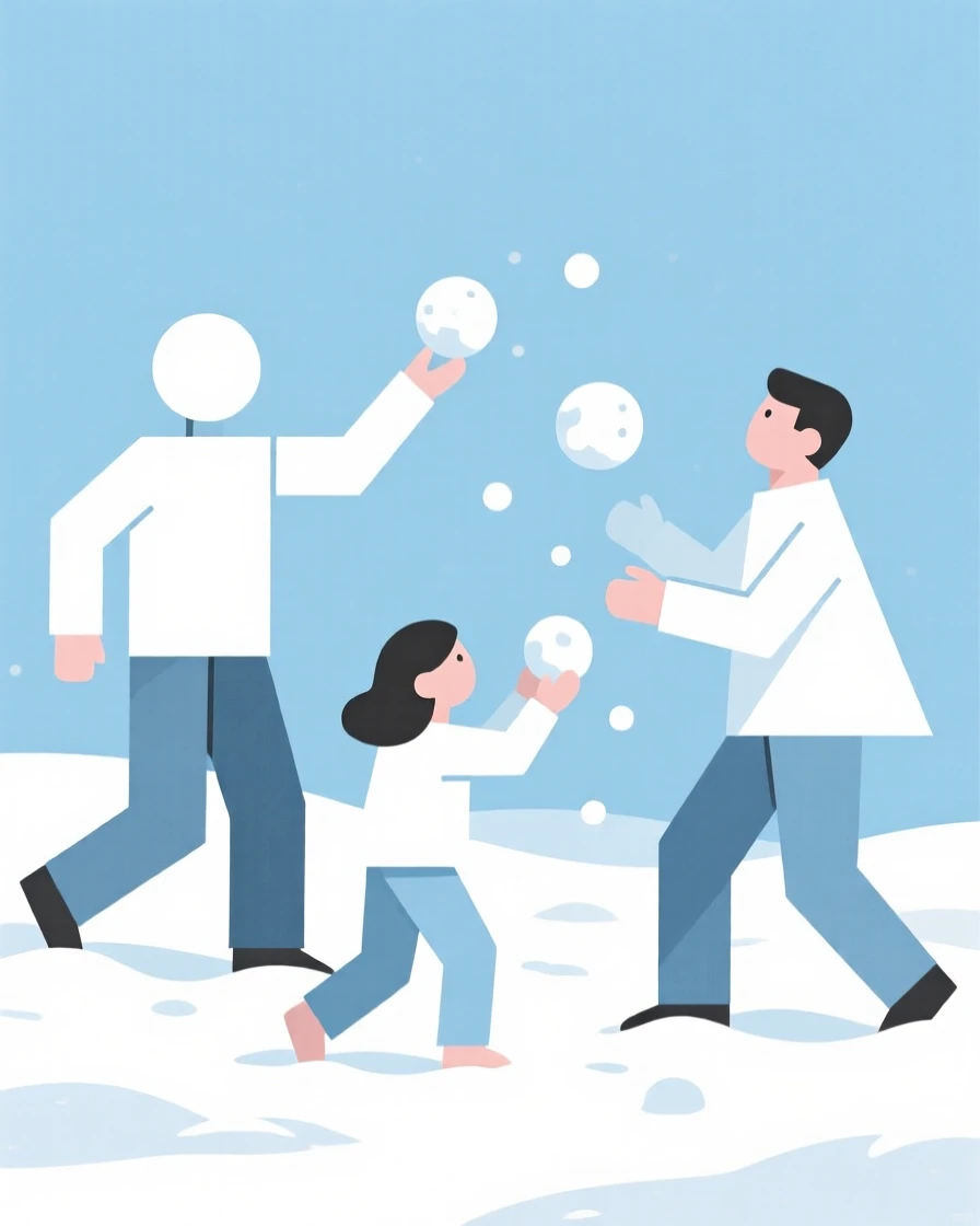 A family having a snowball fight