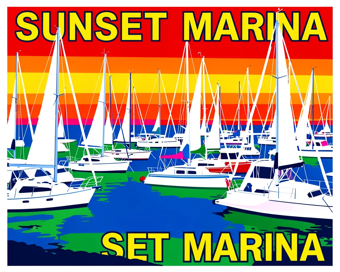 Marina filled with white sailboats at sunset