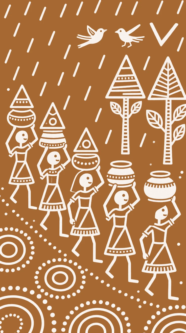 A monsoon welcoming ritual celebrated with women carrying decorated offerings on their heads.