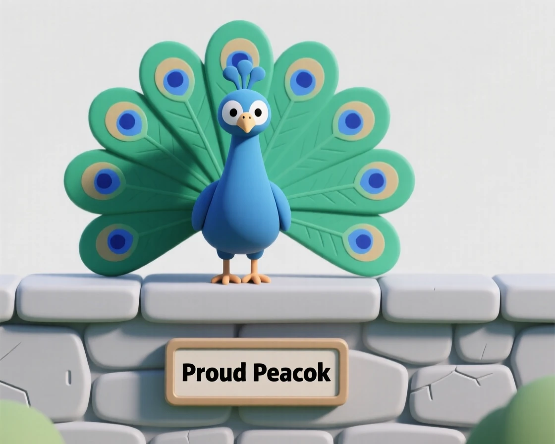 A proud peacock fans out its dazzling emerald and sapphire tail feathers atop a stone garden wall.