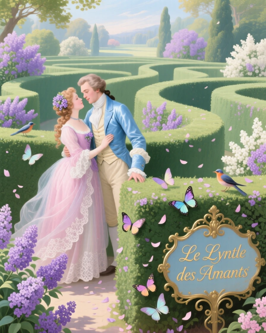 A spring garden maze filled with fragrant lilacs and hidden lovers  