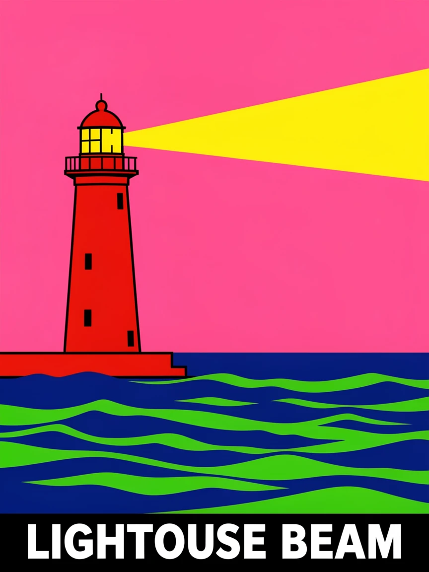 Vintage lighthouse beam sweeping over dark waves