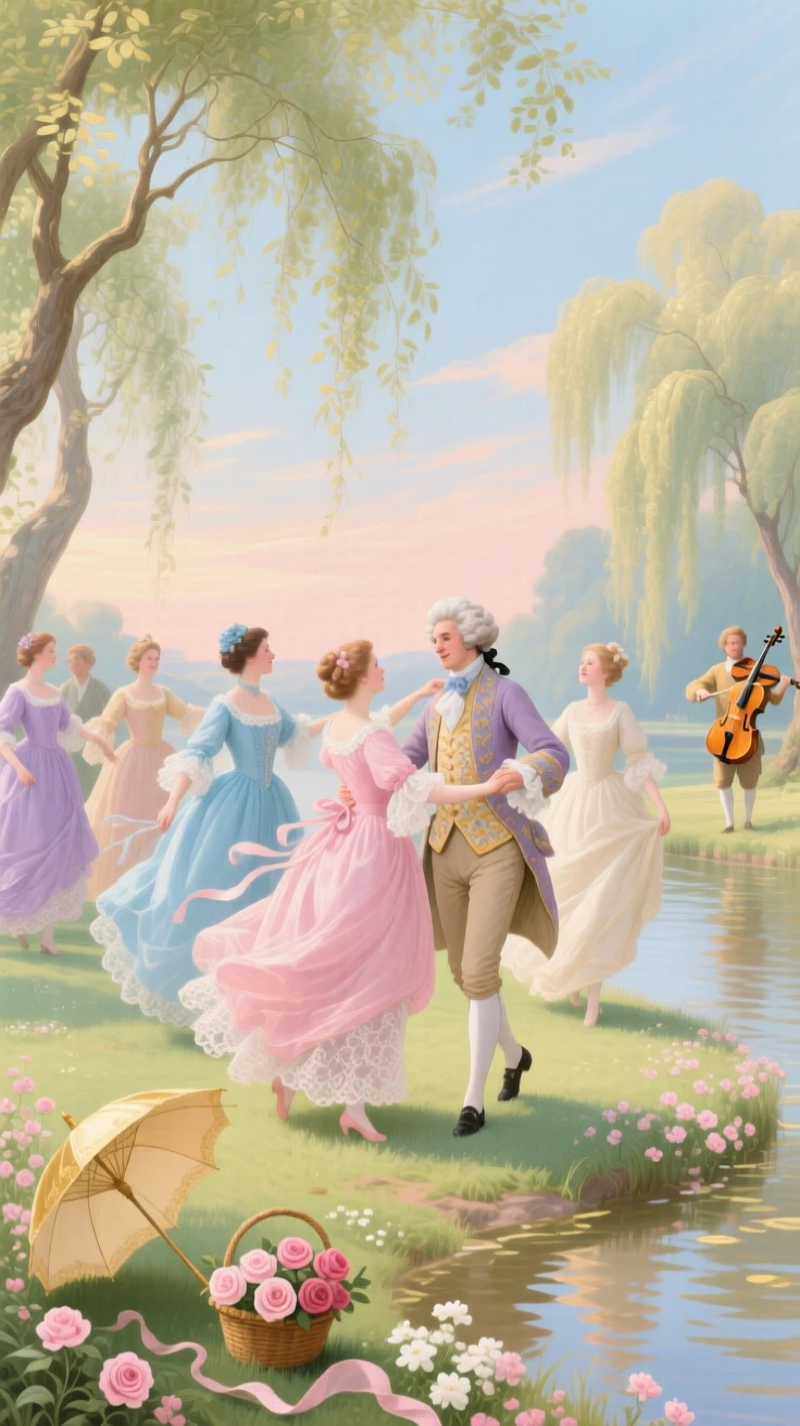 A summer riverside dance beneath willow trees  