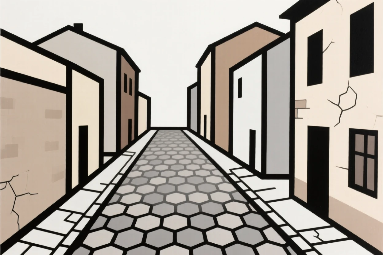 A narrow cobblestone street lined with old buildings