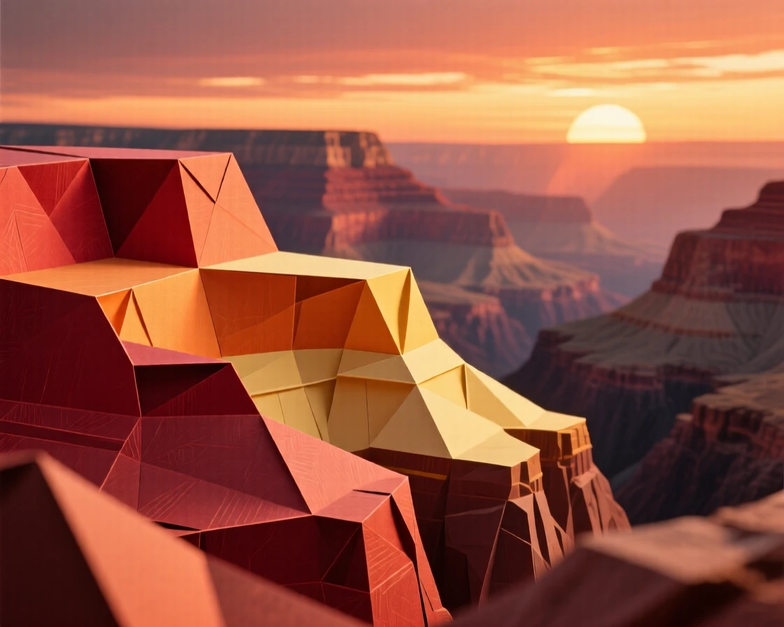 The Grand Canyon's layered cliffs glowing red and orange at sunset.