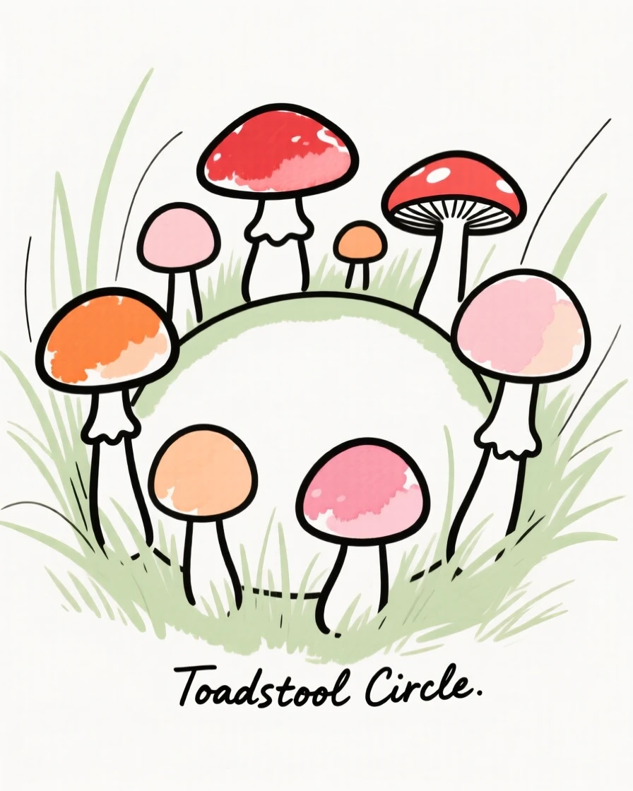 A ring of toadstools in the grass