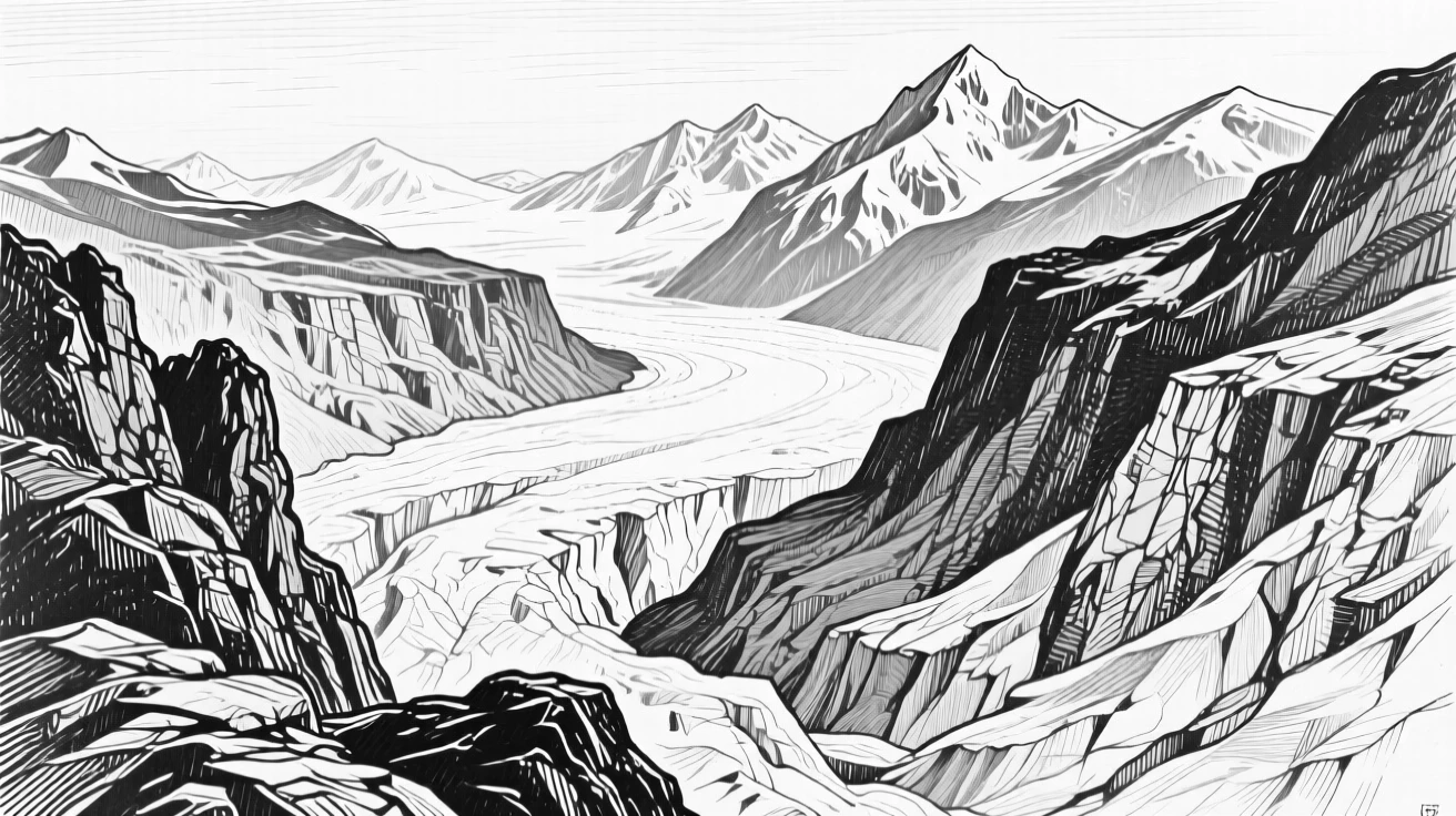A dramatic glacier-carved valley stretching toward distant snowy peaks.