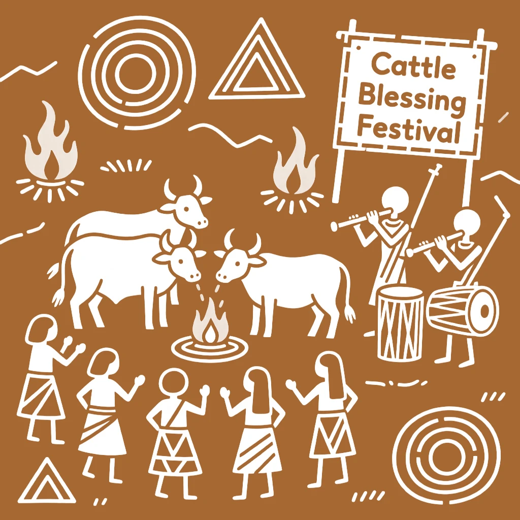 A cattle-blessing festival celebrated as musicians play traditional instruments together.